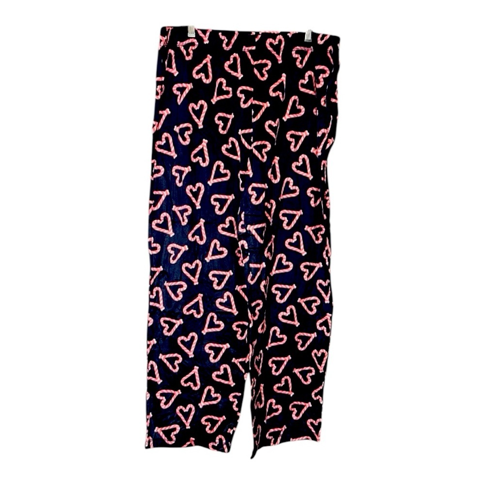 Sleep Chic Size Small Black Background Candy Cane Hearts Polyester Fleece Pants